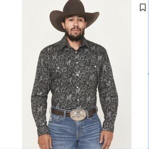 Panhandle Rough Stock Men's Black Paisley Print Long Sleeve Western Shirt XL
